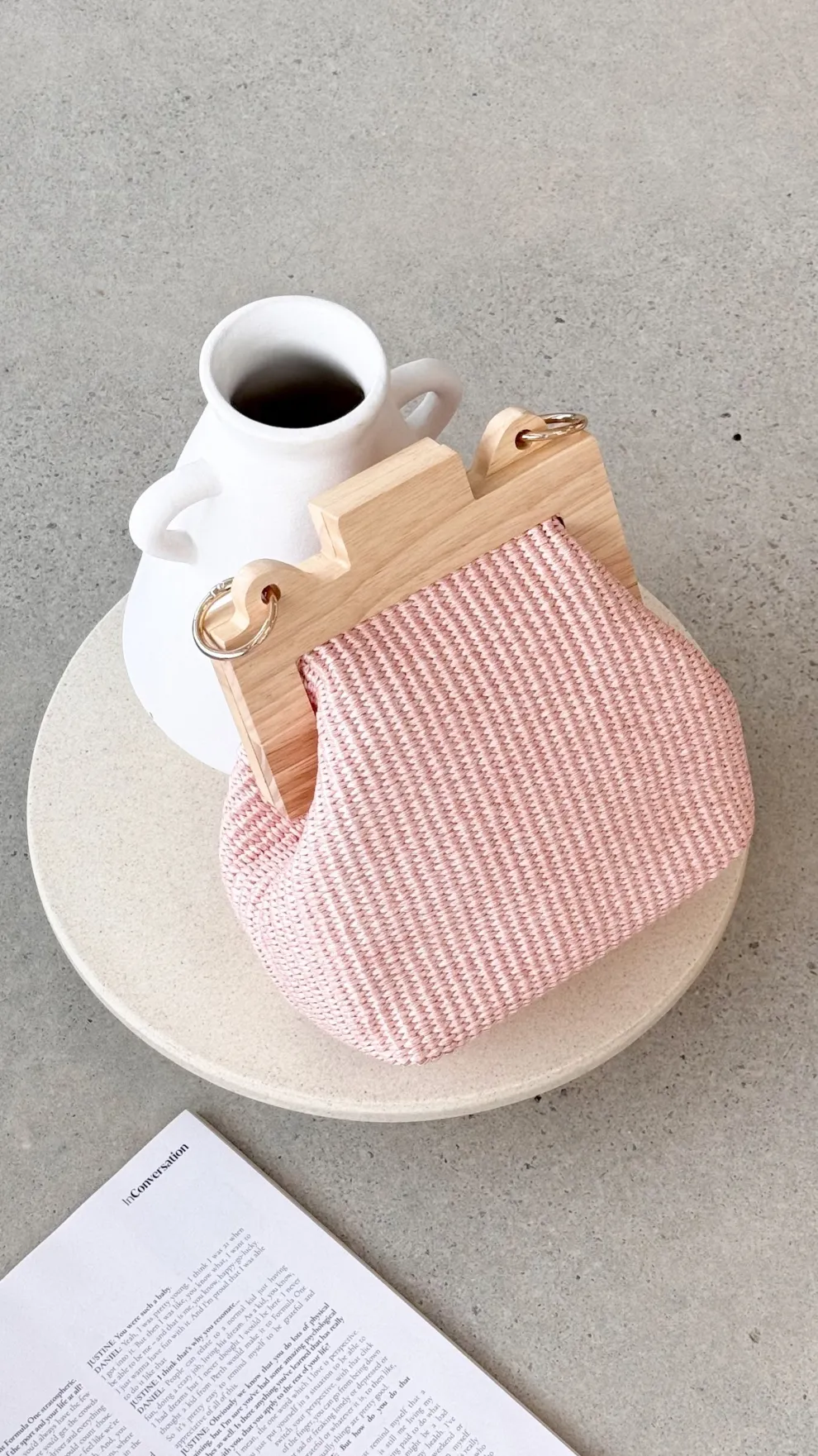 Abby Timber Frame Woven Mini Bag - Pale / Pink