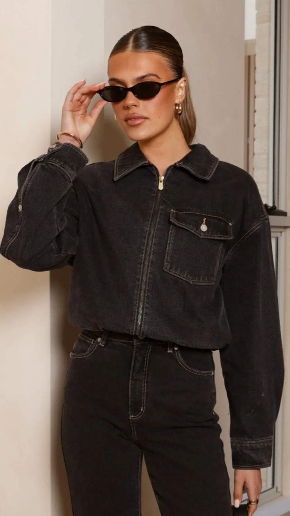 Abrand Denim Bomber Cara - Washed Black