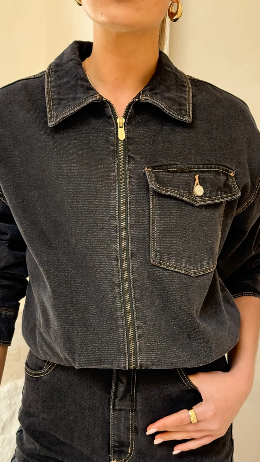 Abrand Denim Bomber Cara - Washed Black