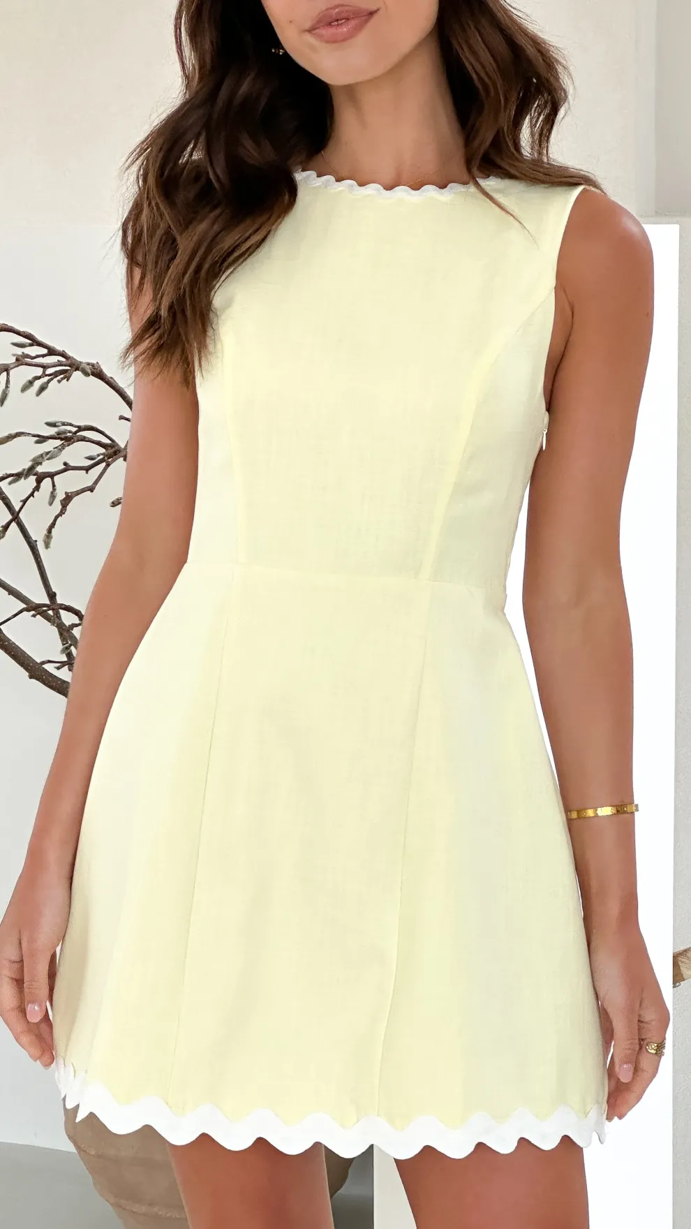 Aceline Mini Dress - Lemon / White