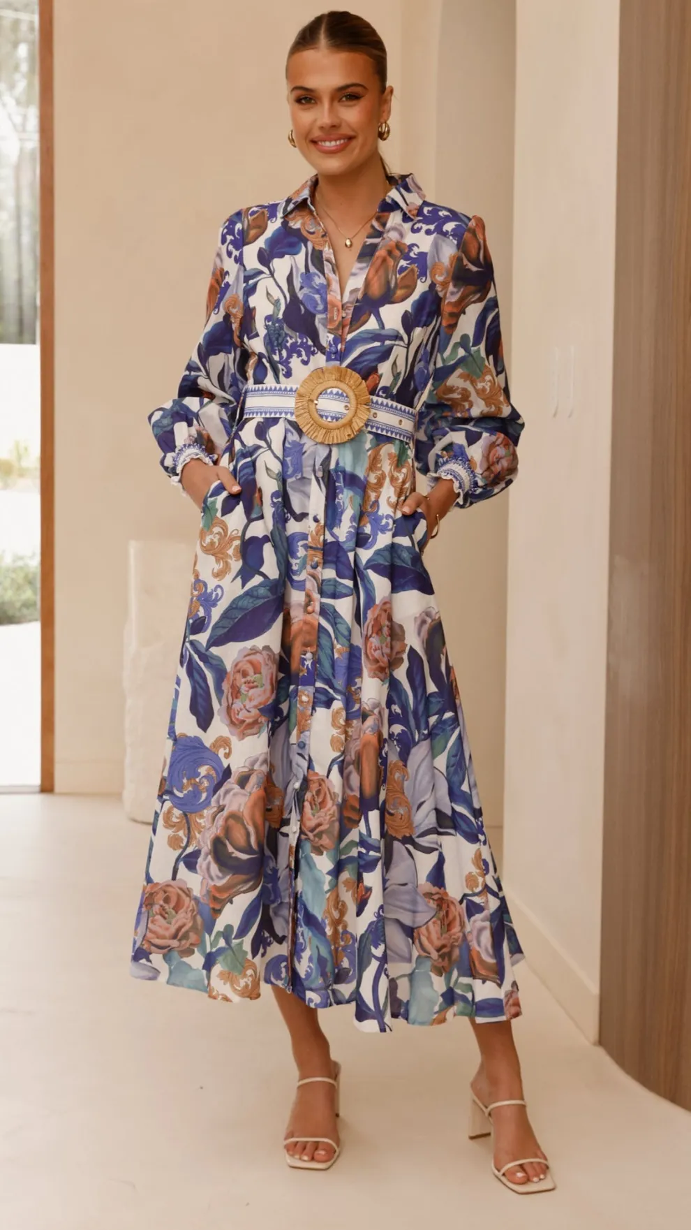 Aida Long Sleeve Maxi Dress - Azure Blue