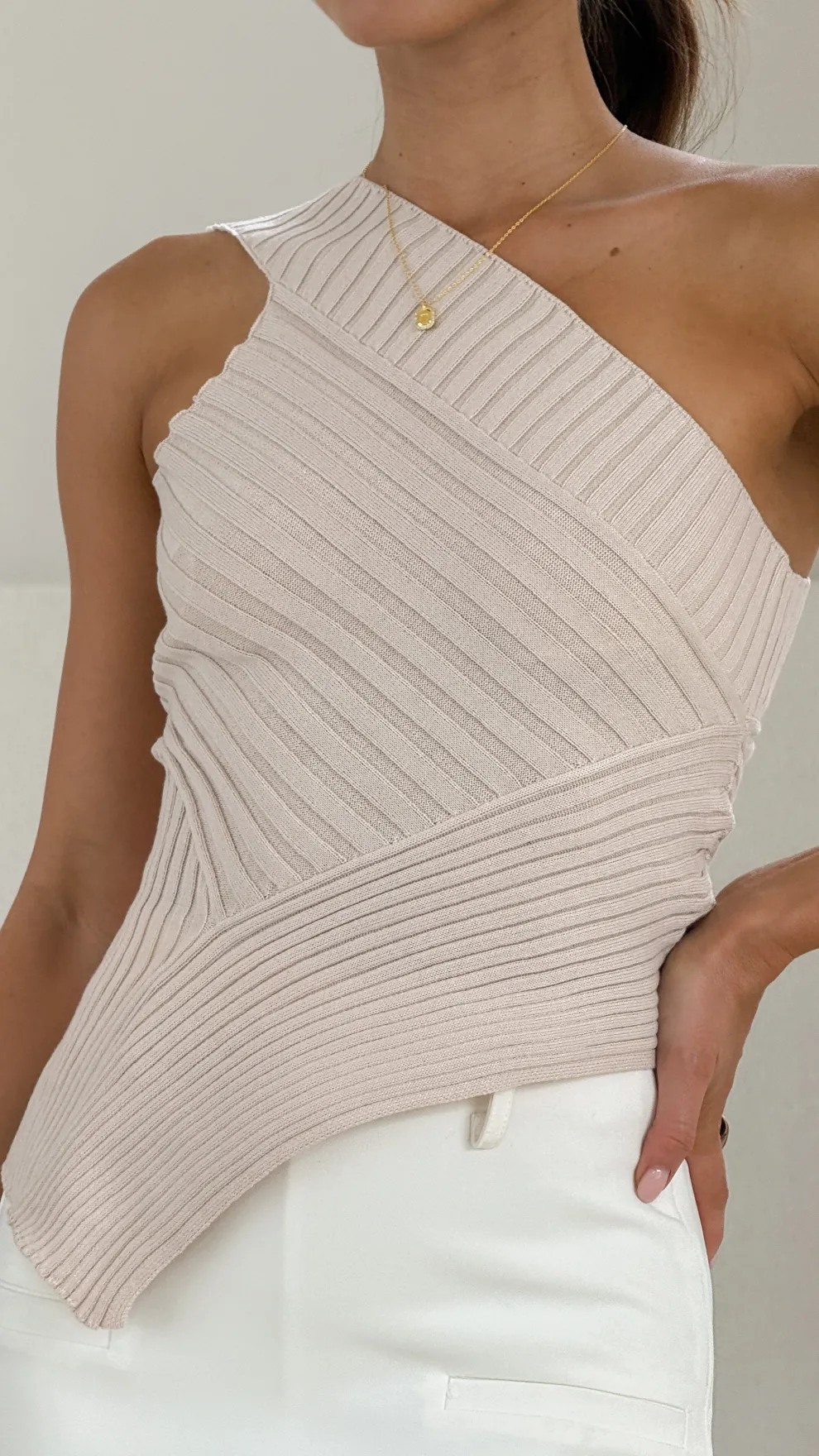 Alyssia One Shoulder Top - Beige