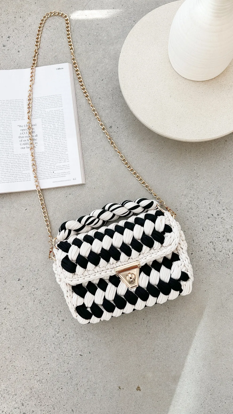 Annabel Chunky Plaited Handbag - Cream/Black