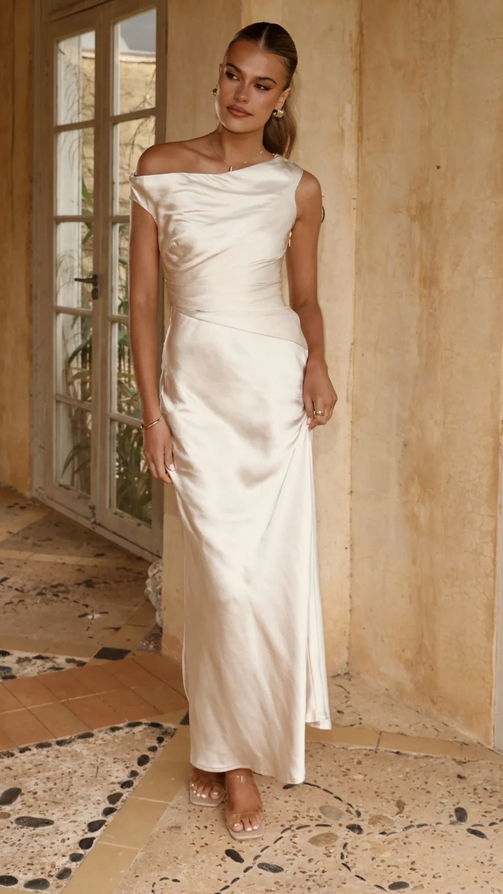 Auria Off Shoulder Maxi Dress - Champagne