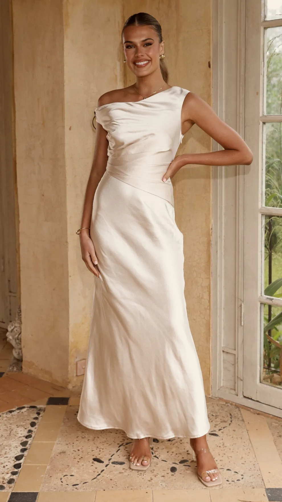 Auria Off Shoulder Maxi Dress - Champagne