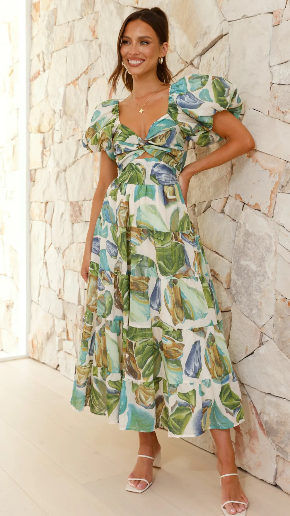 Balthazar Maxi Dress - Green / Blue Print