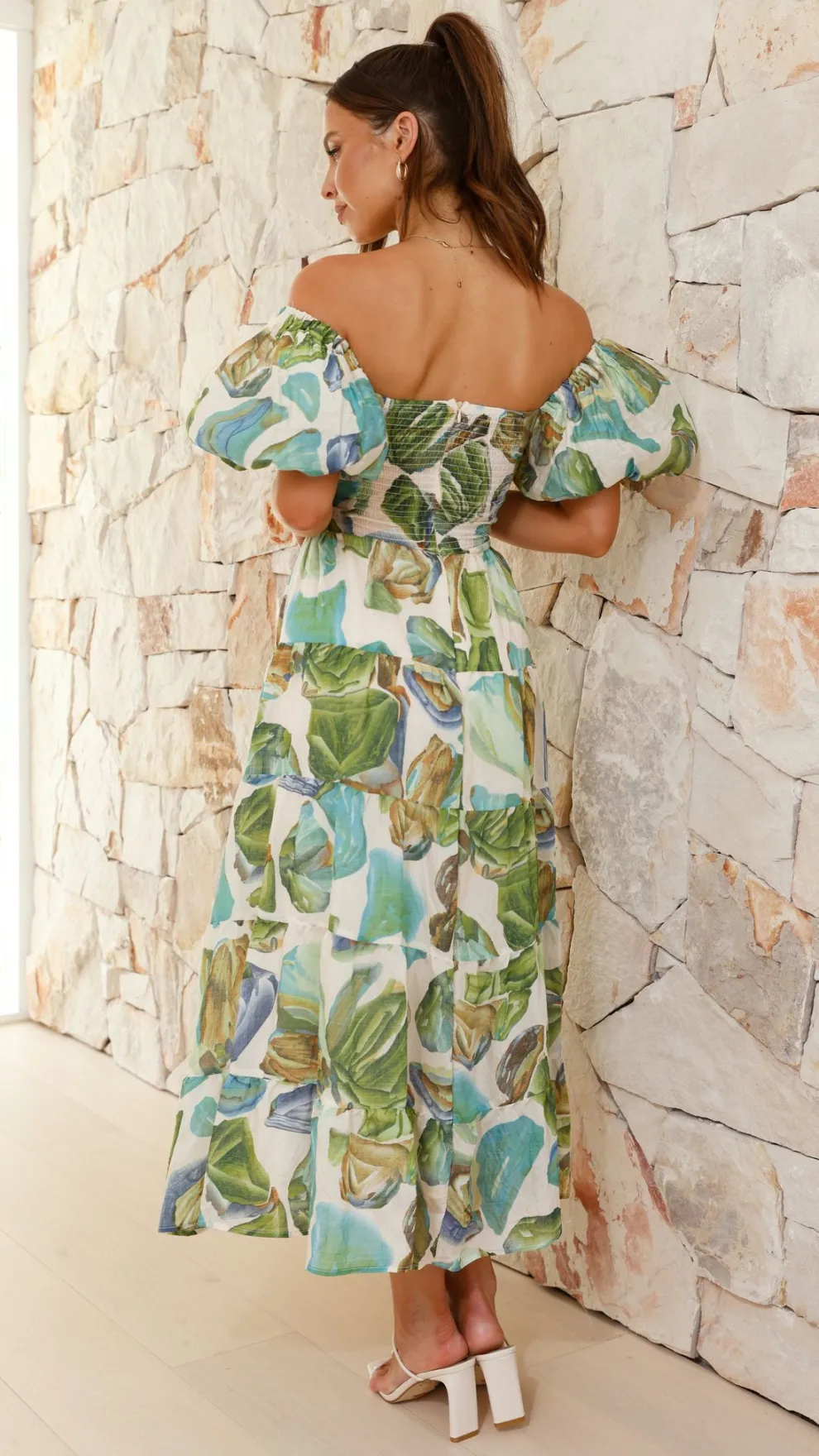 Balthazar Maxi Dress - Green / Blue Print