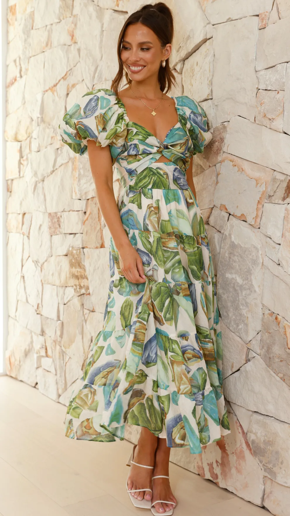 Balthazar Maxi Dress - Green / Blue Print