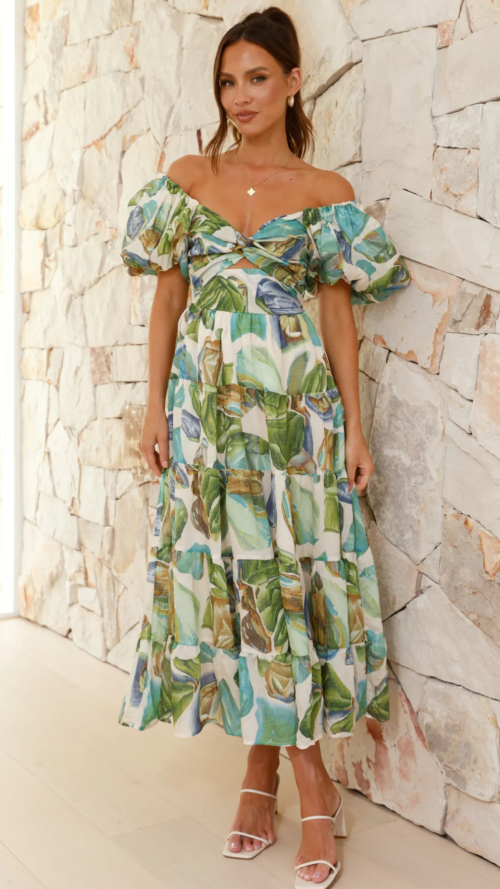 Balthazar Maxi Dress - Green / Blue Print