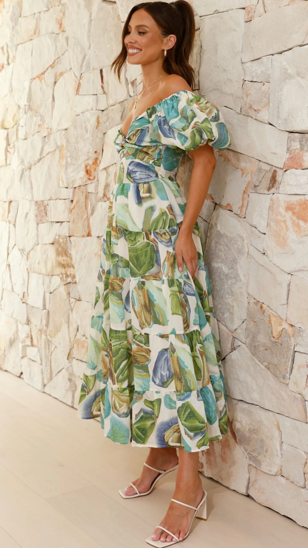 Balthazar Maxi Dress - Green / Blue Print
