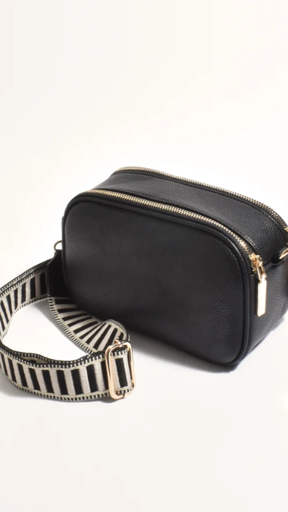 Bella Striped Webbing Camera Bag - Black
