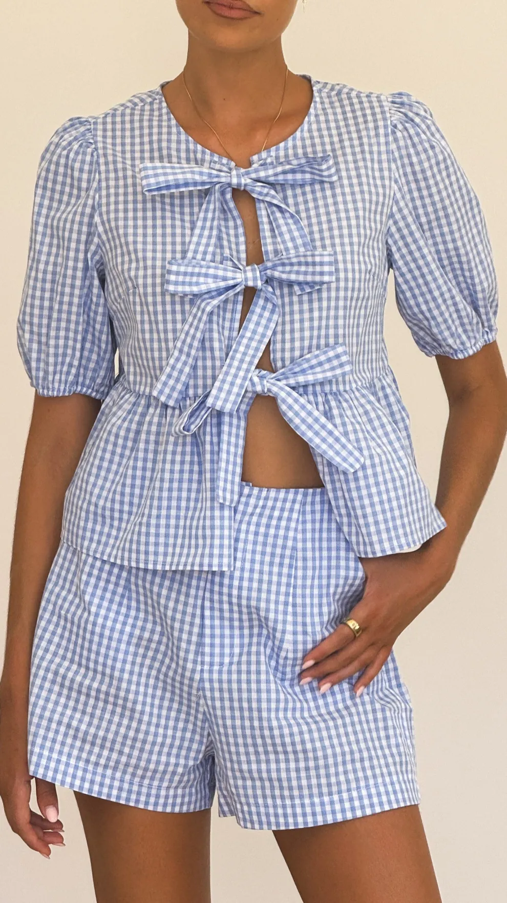 Belle Tie Front Shirt - Blue Check