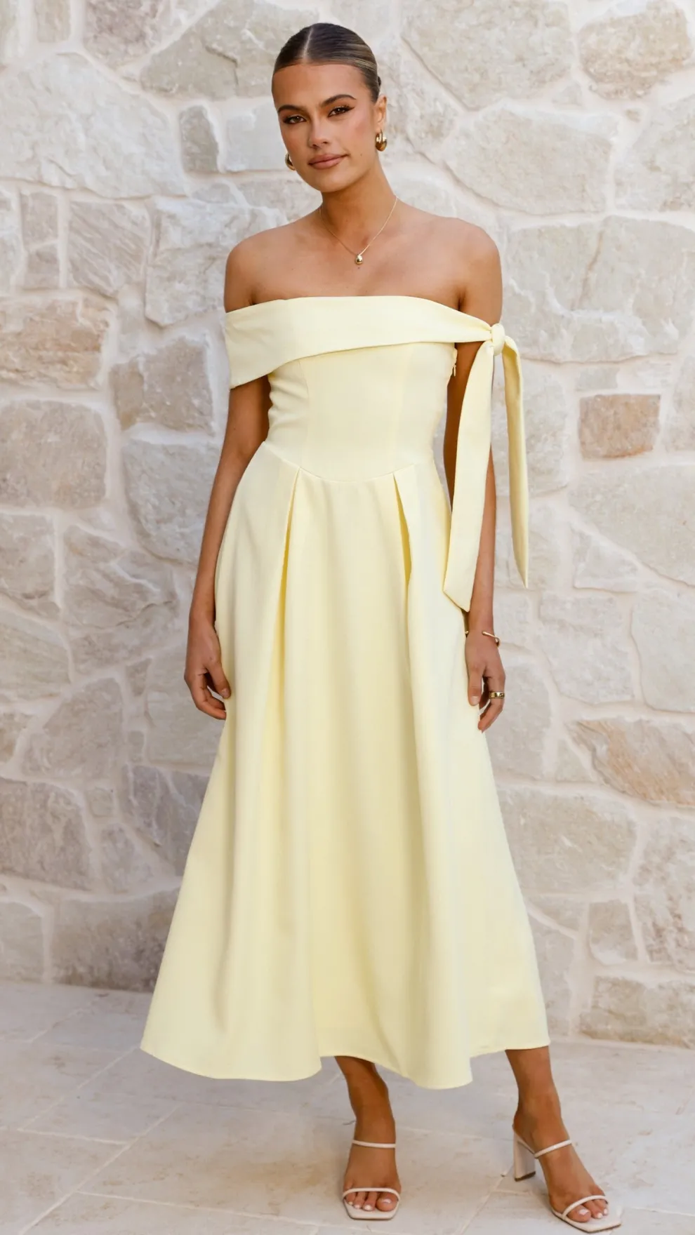 Bentley Off Shoulder Midi Dress - Lemon