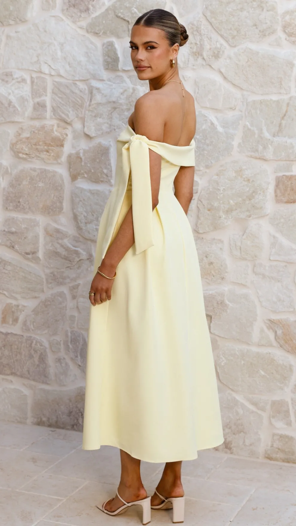 Bentley Off Shoulder Midi Dress - Lemon