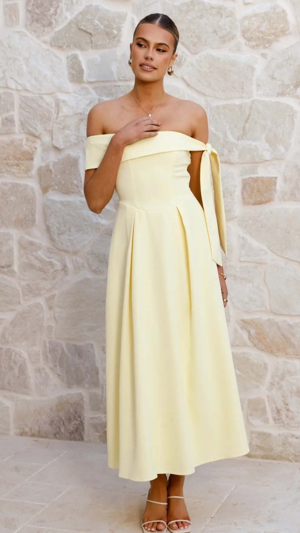 Bentley Off Shoulder Midi Dress - Lemon