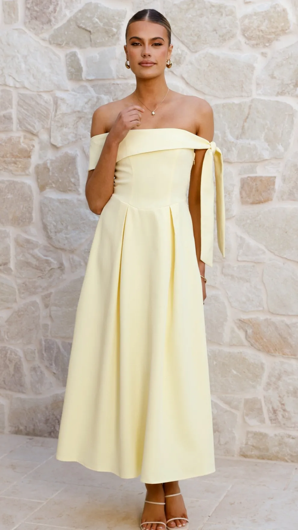Bentley Off Shoulder Midi Dress - Lemon