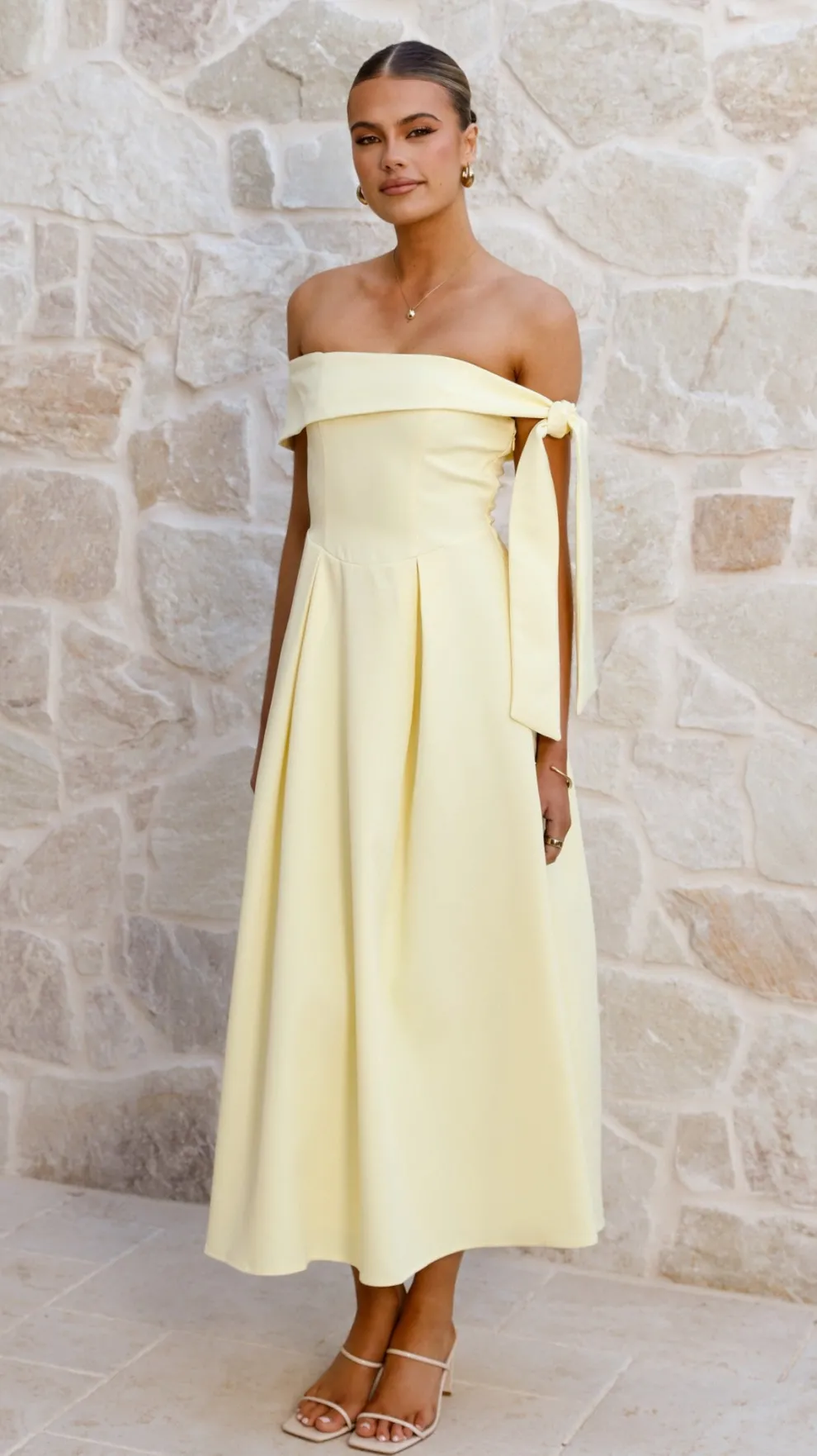 Bentley Off Shoulder Midi Dress - Lemon