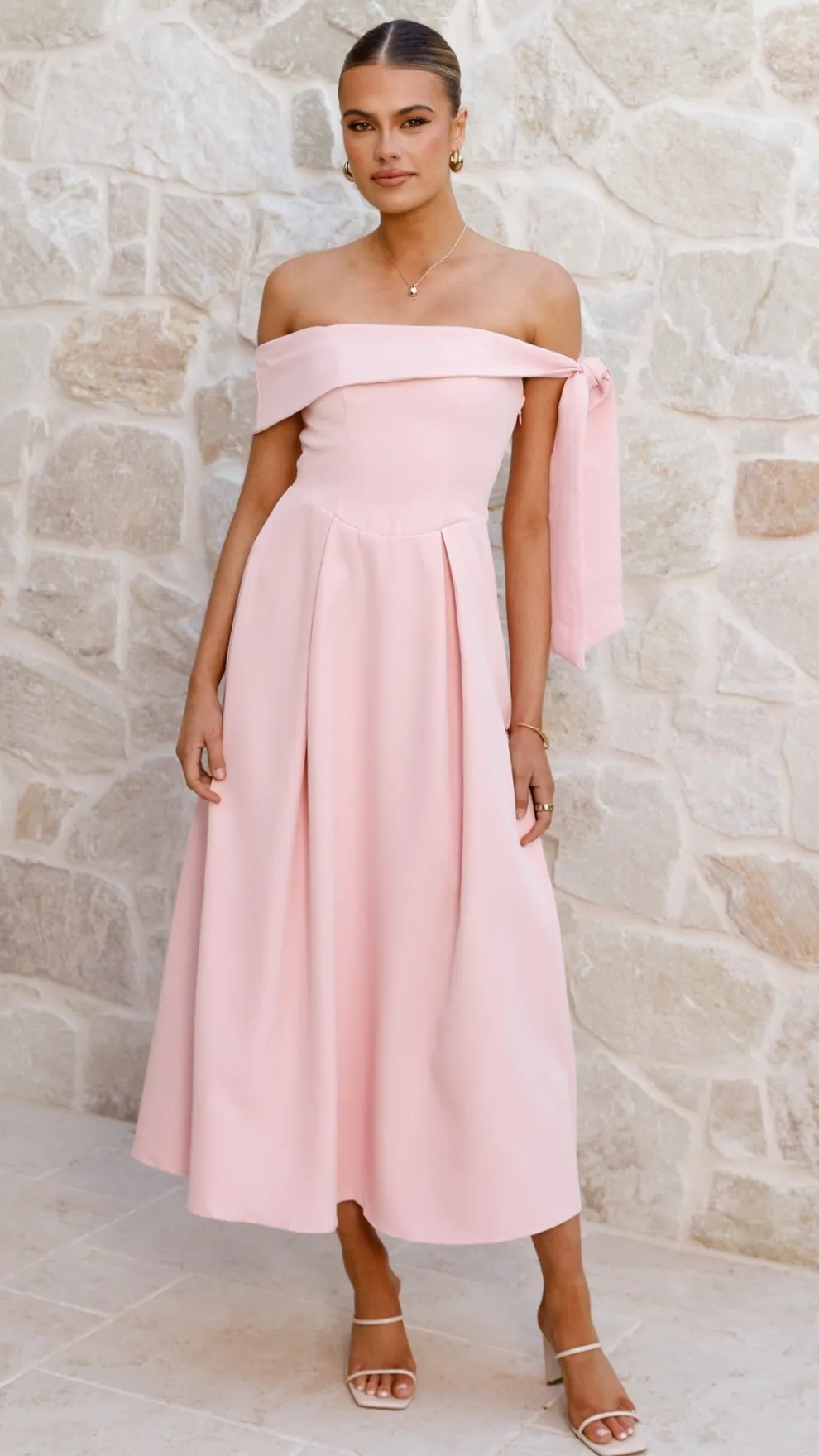 Bentley Off Shoulder Midi Dress - Pink