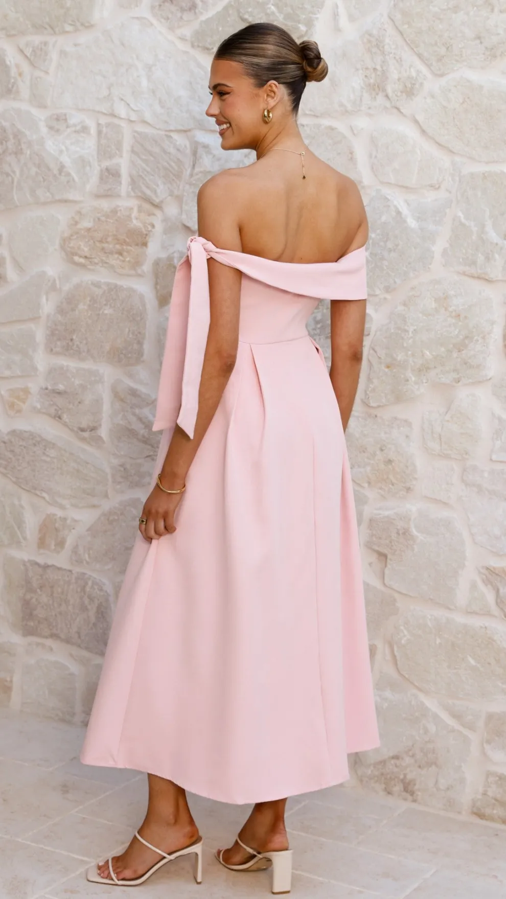 Bentley Off Shoulder Midi Dress - Pink