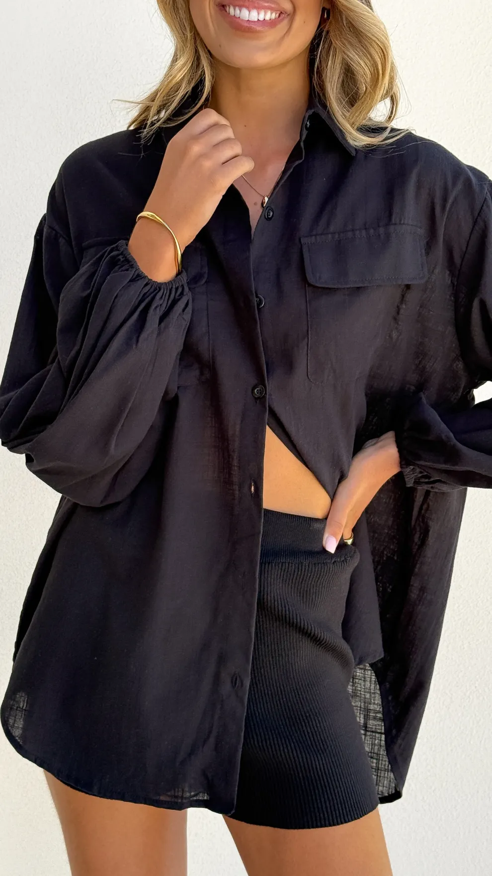 Bianca Oversized Button Up Shirt - Black
