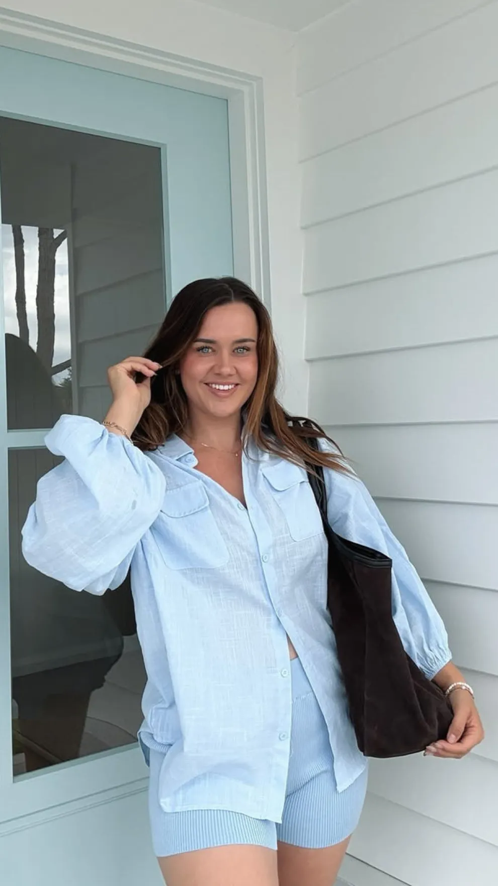 Bianca Oversized Button Up Shirt - Blue