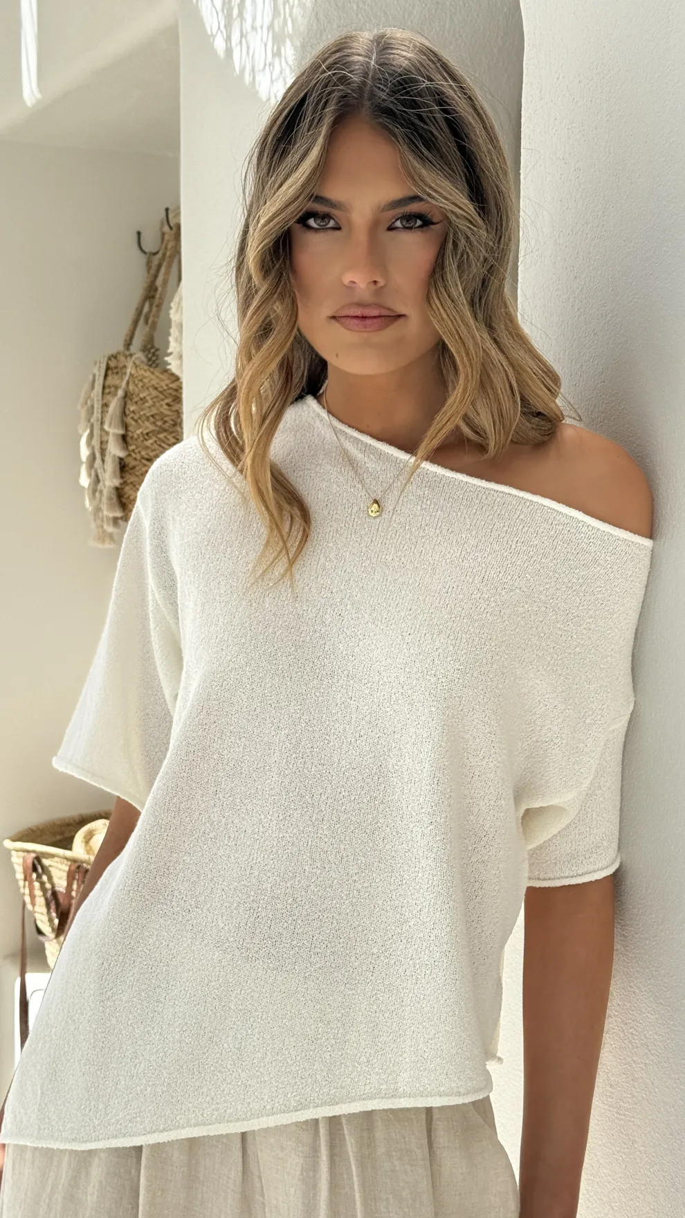 Blair Off Shoulder Tee - White