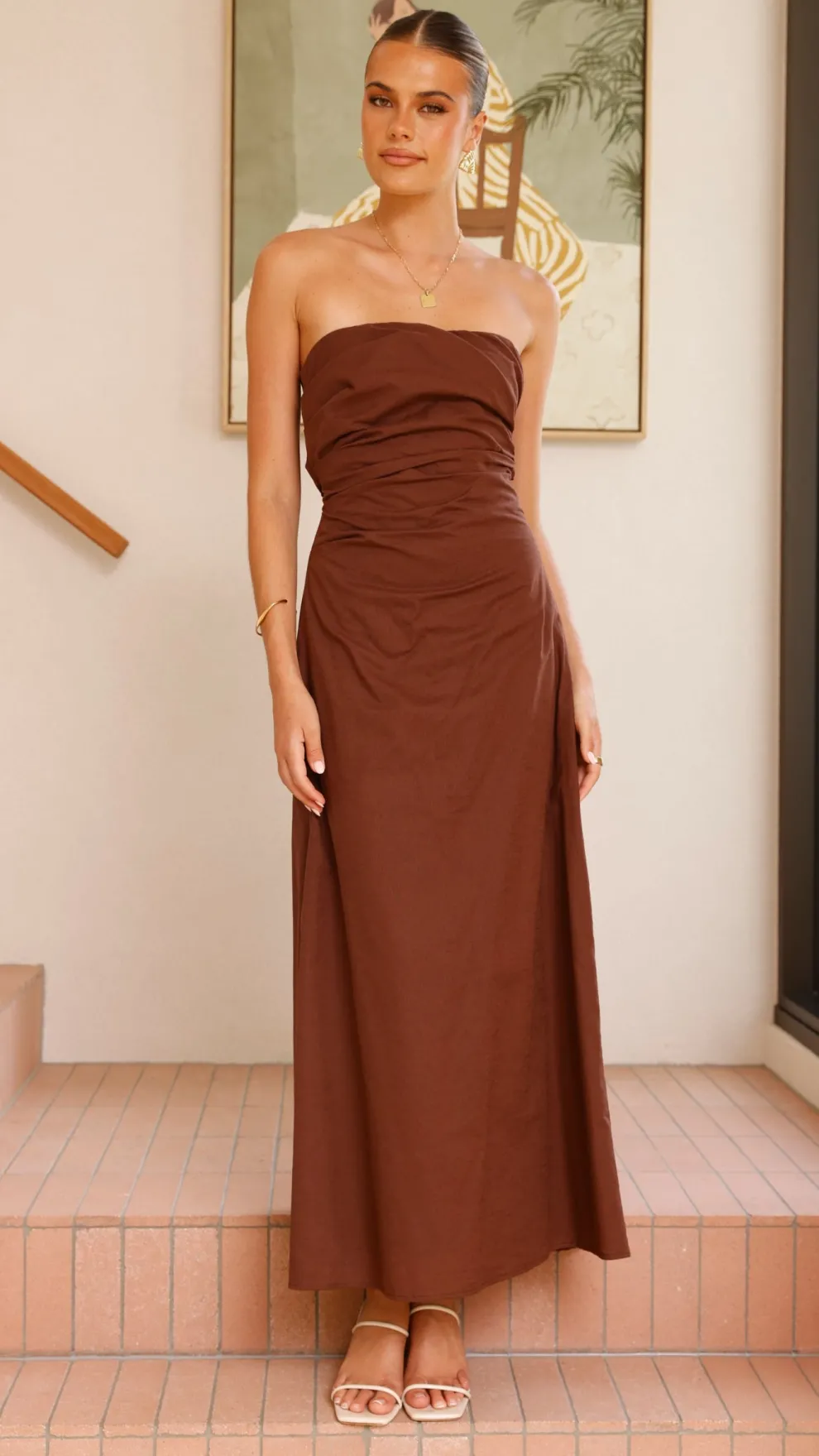 Bolivia Strapless Midi Dress - Chocolate