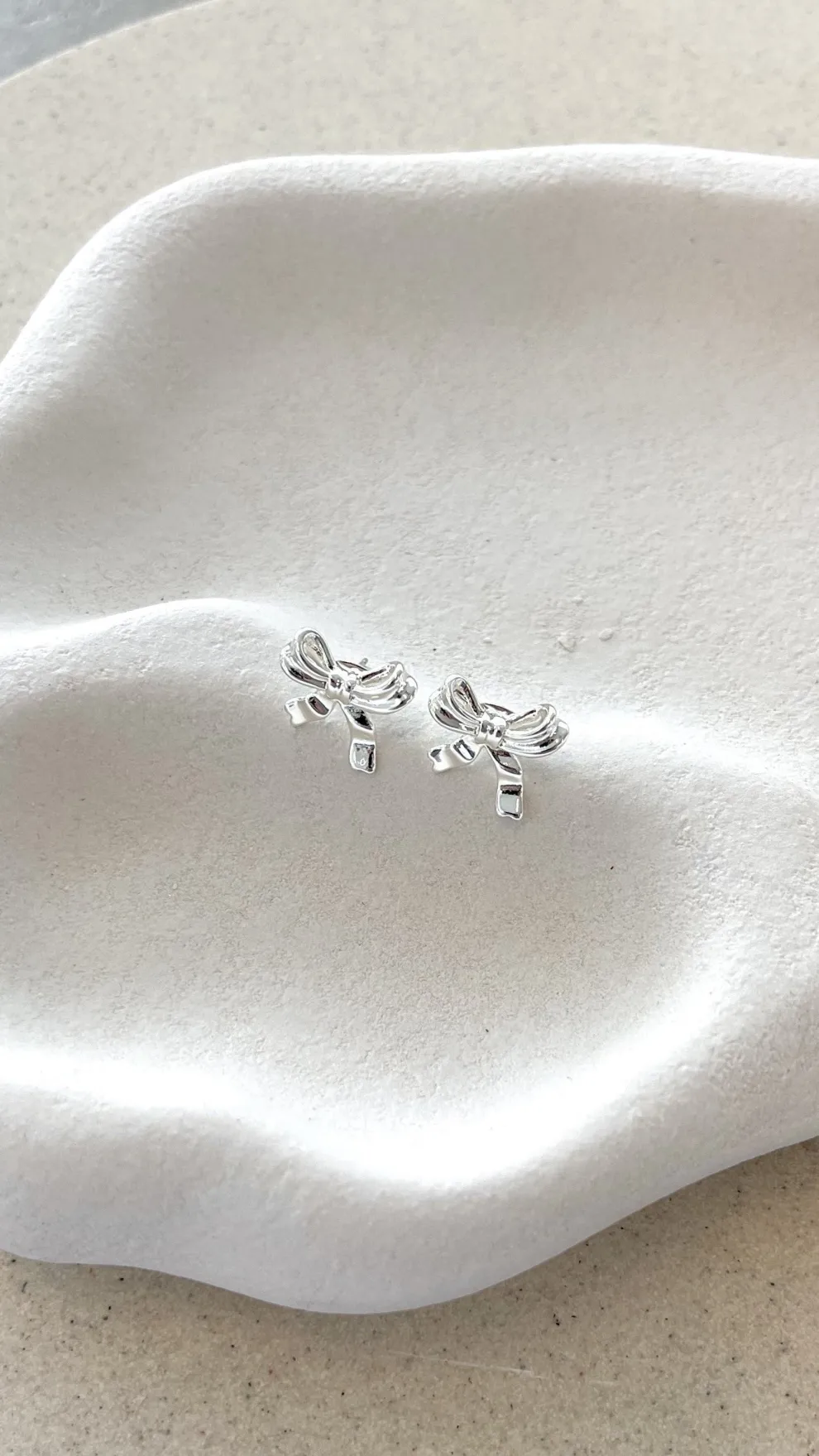 Bow Stud Sterling Silver Plated Earrings - Silver