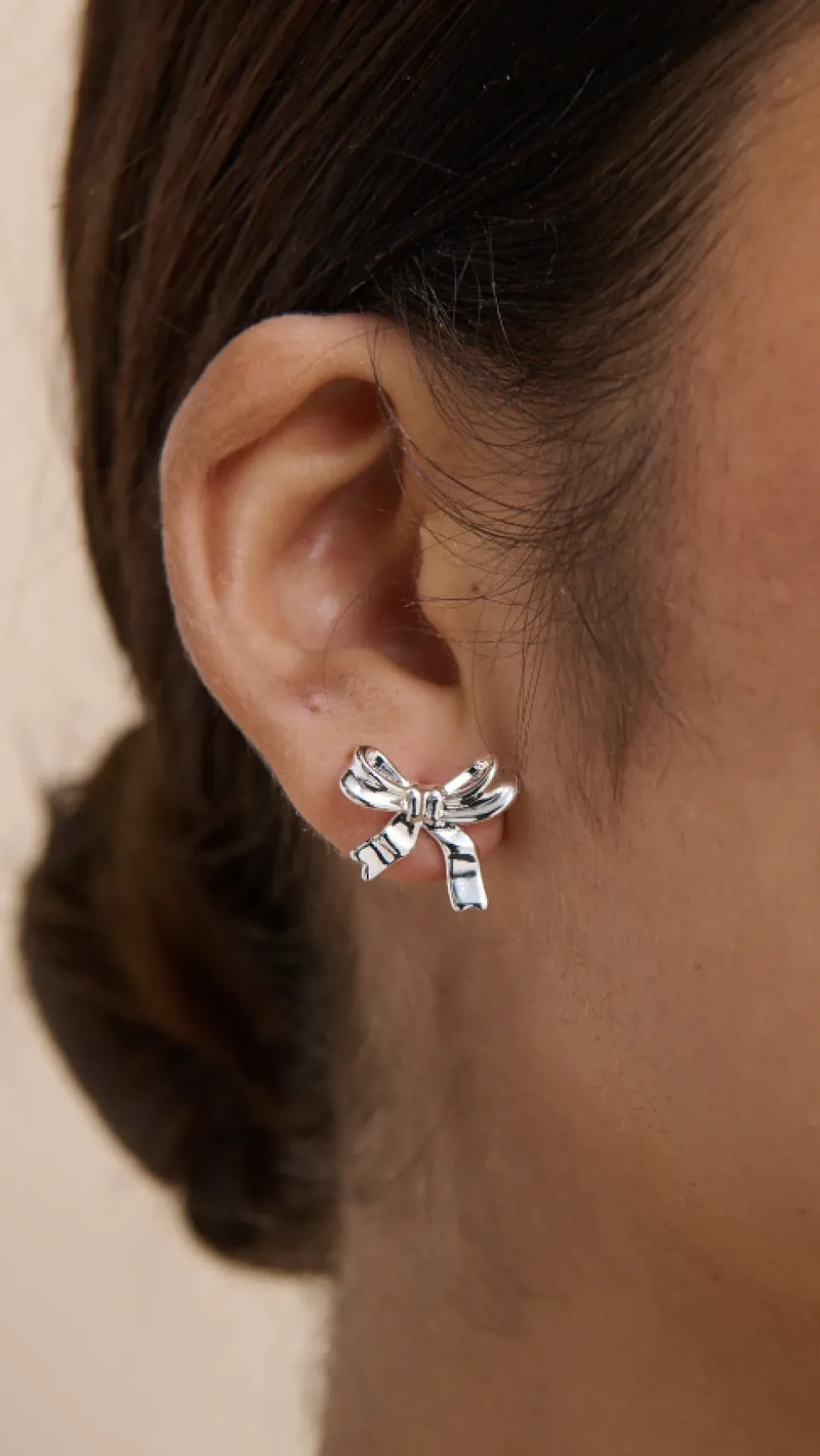 Bow Stud Sterling Silver Plated Earrings - Silver