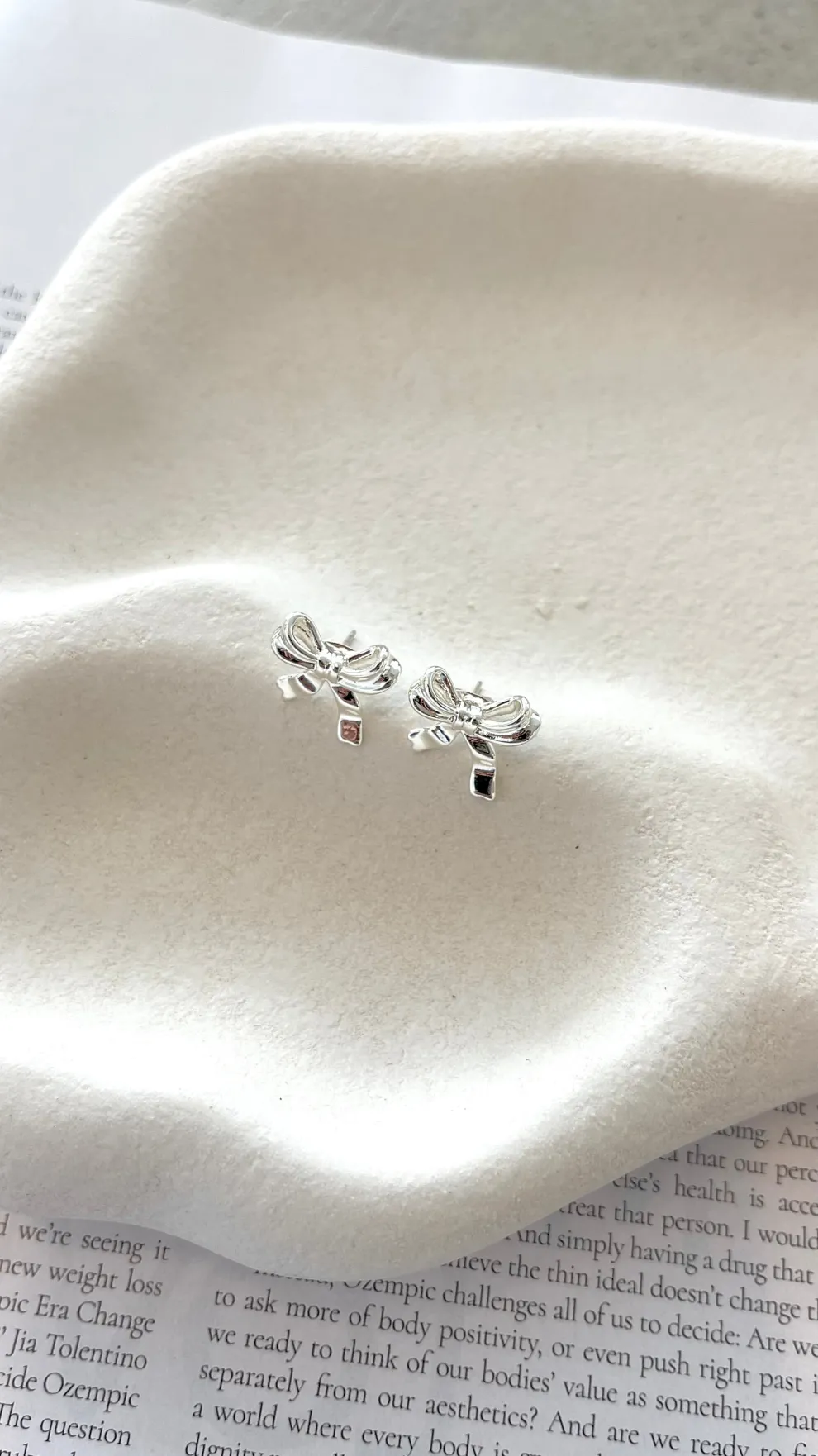 Bow Stud Sterling Silver Plated Earrings - Silver