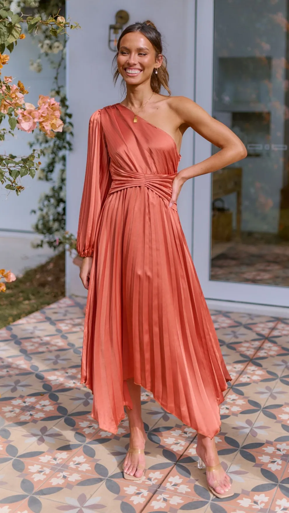 Brooklyn One Shoulder Midi Dress - Copper
