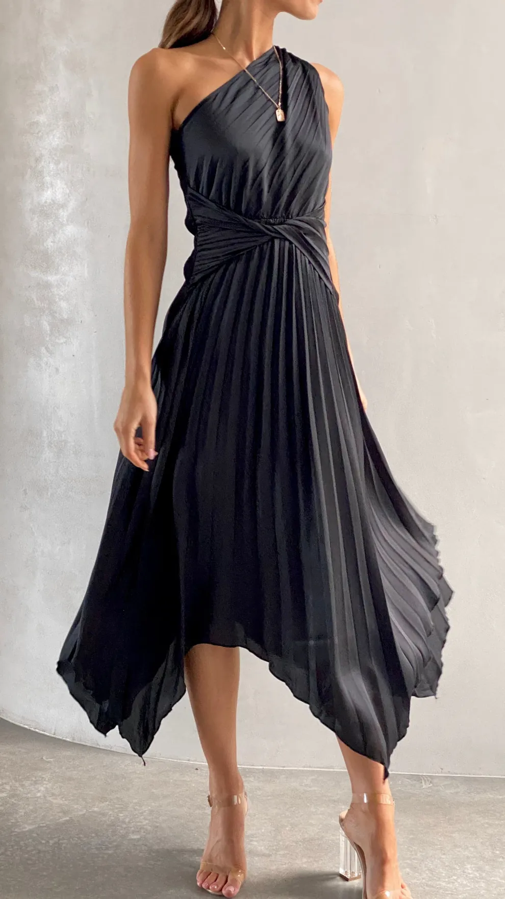 Cali One Shoulder Midi Dress - Black