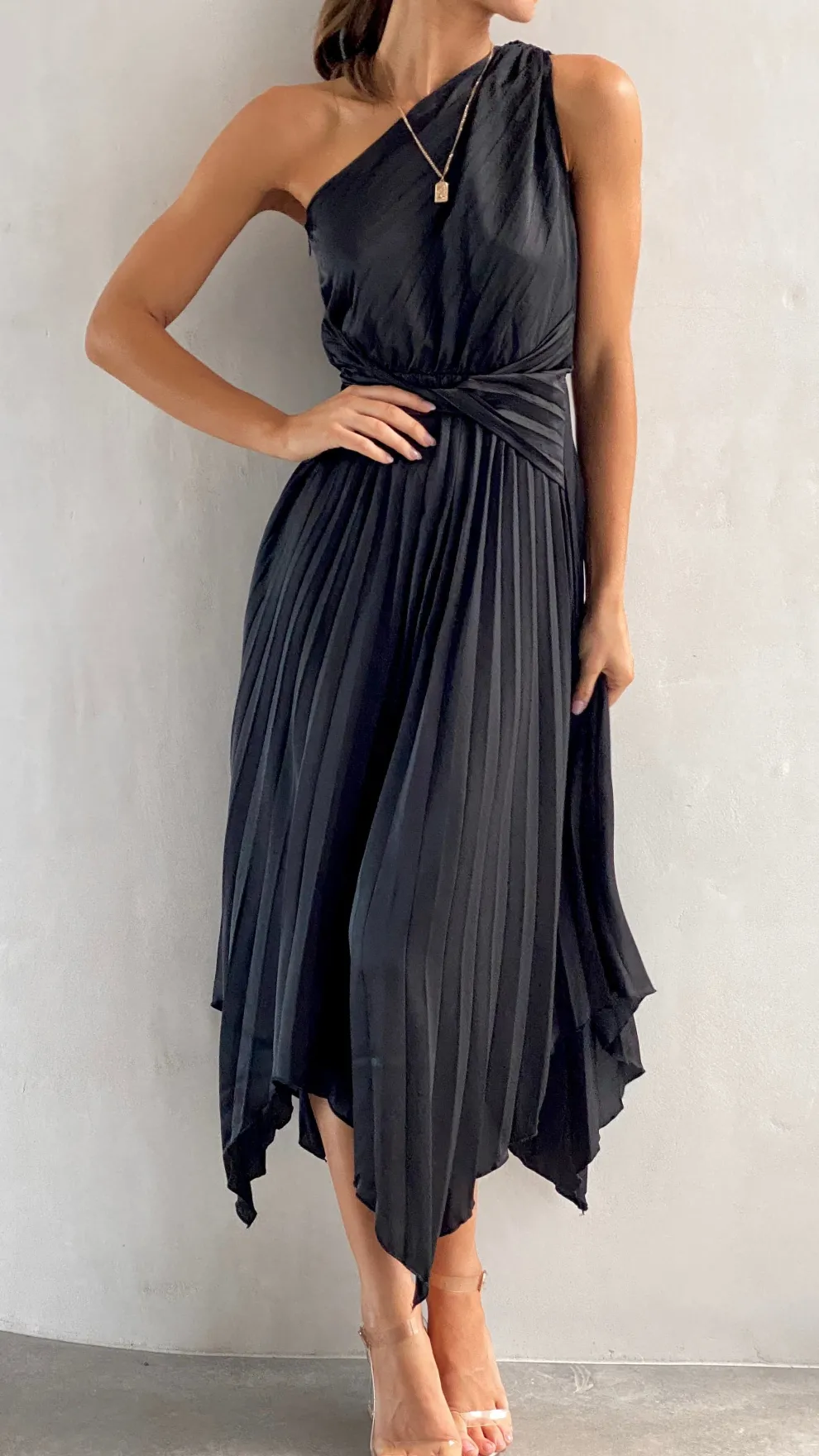 Cali One Shoulder Midi Dress - Black