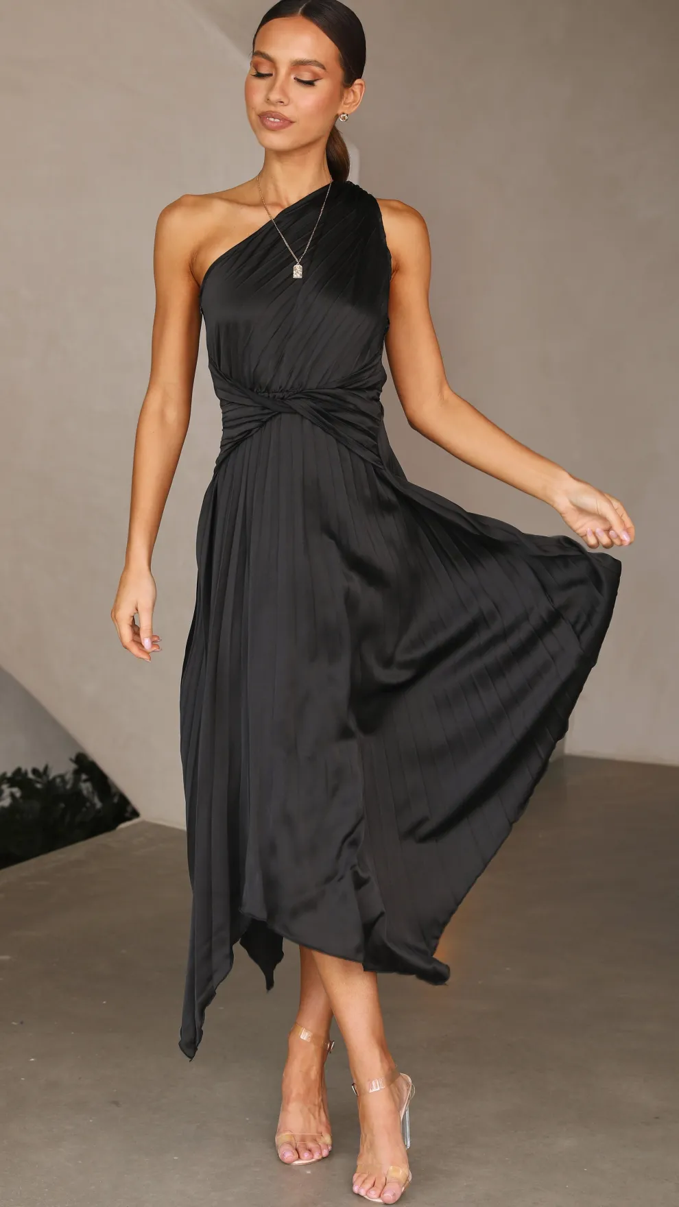 Cali One Shoulder Midi Dress - Black