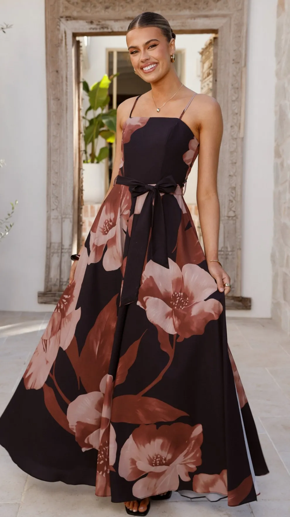 Carson Maxi Dress - Black/Wine Floral