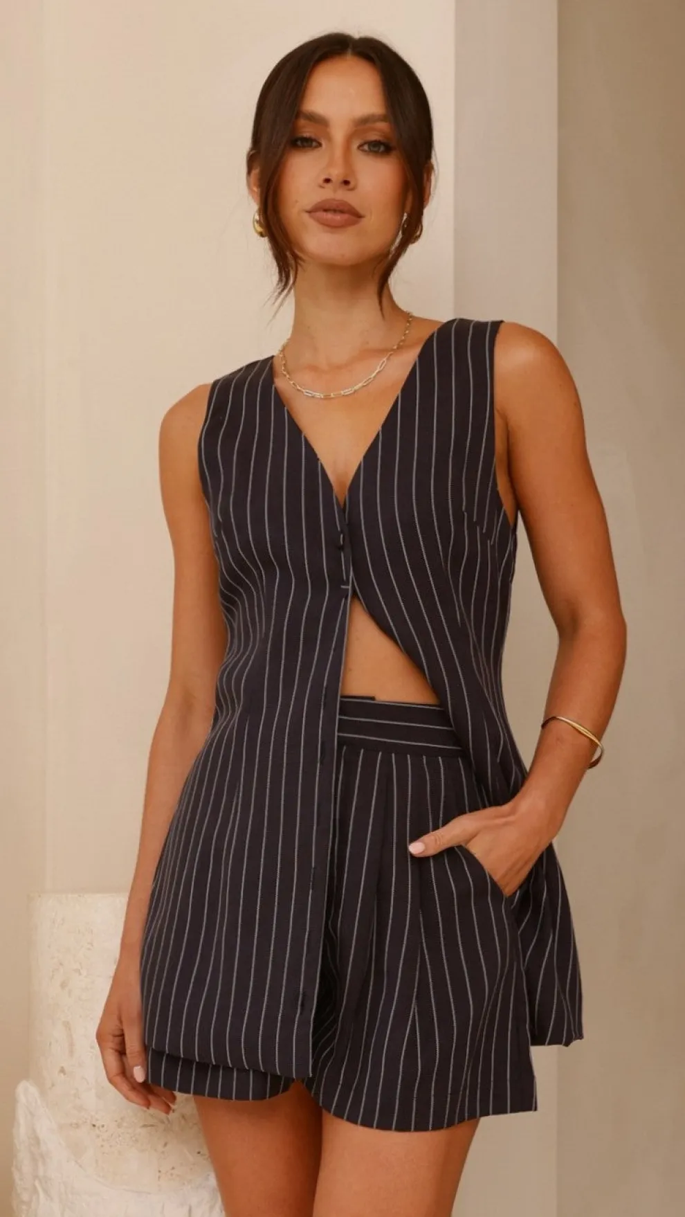 Chancellor Button Up Vest - Blue Stripe