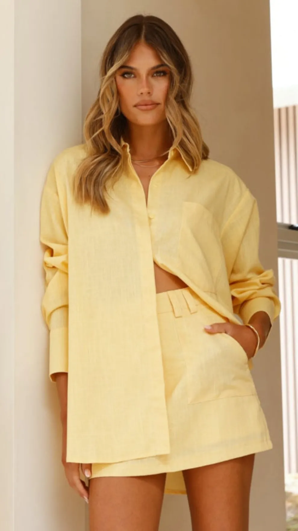 Charla Button Up Top - Yellow