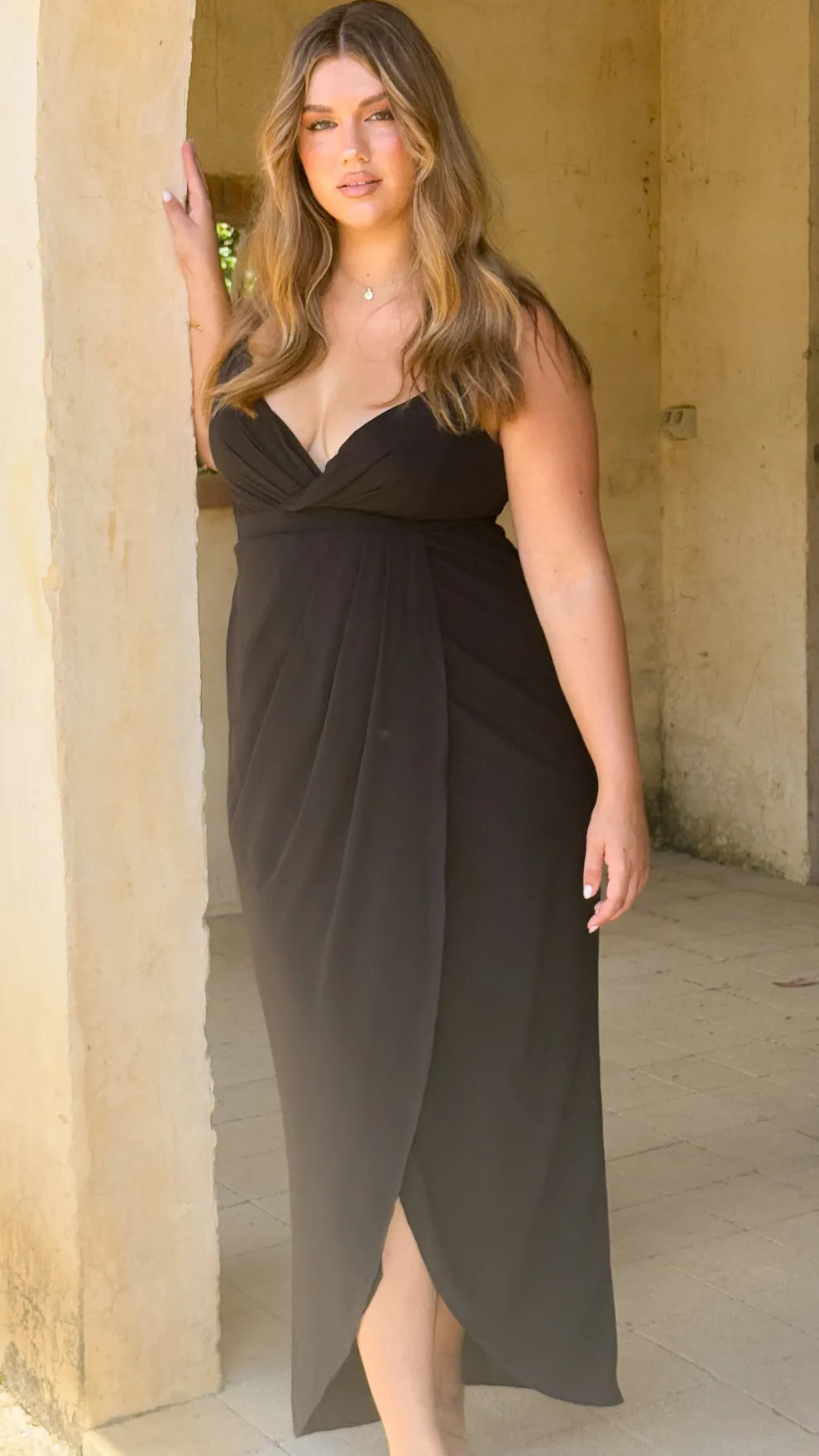 Charlotte Draped Maxi Dress -Black
