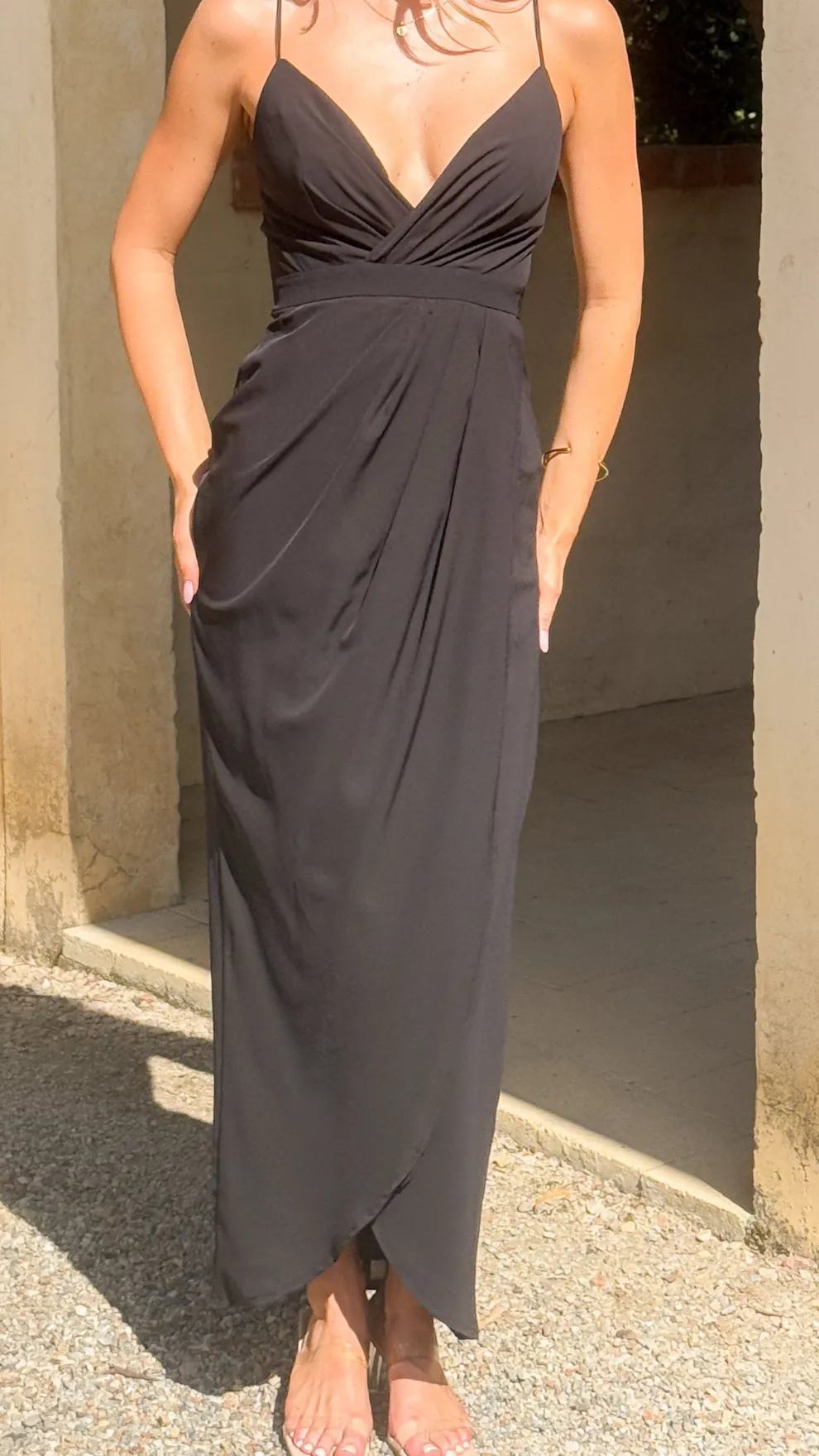 Charlotte Draped Maxi Dress -Black