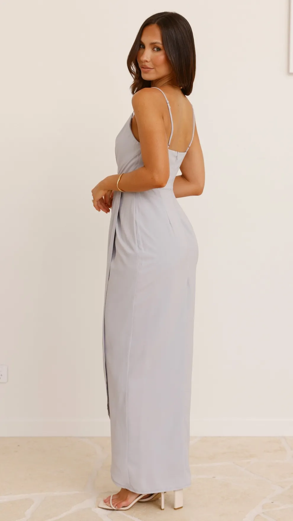 Charlotte Draped Maxi Dress - Silver