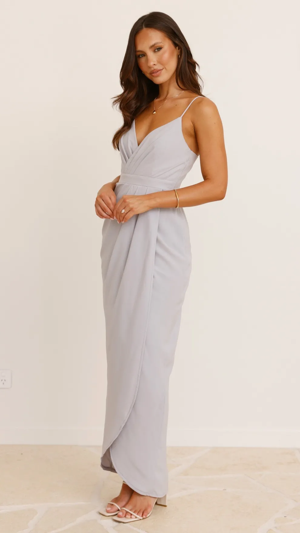 Charlotte Draped Maxi Dress - Silver