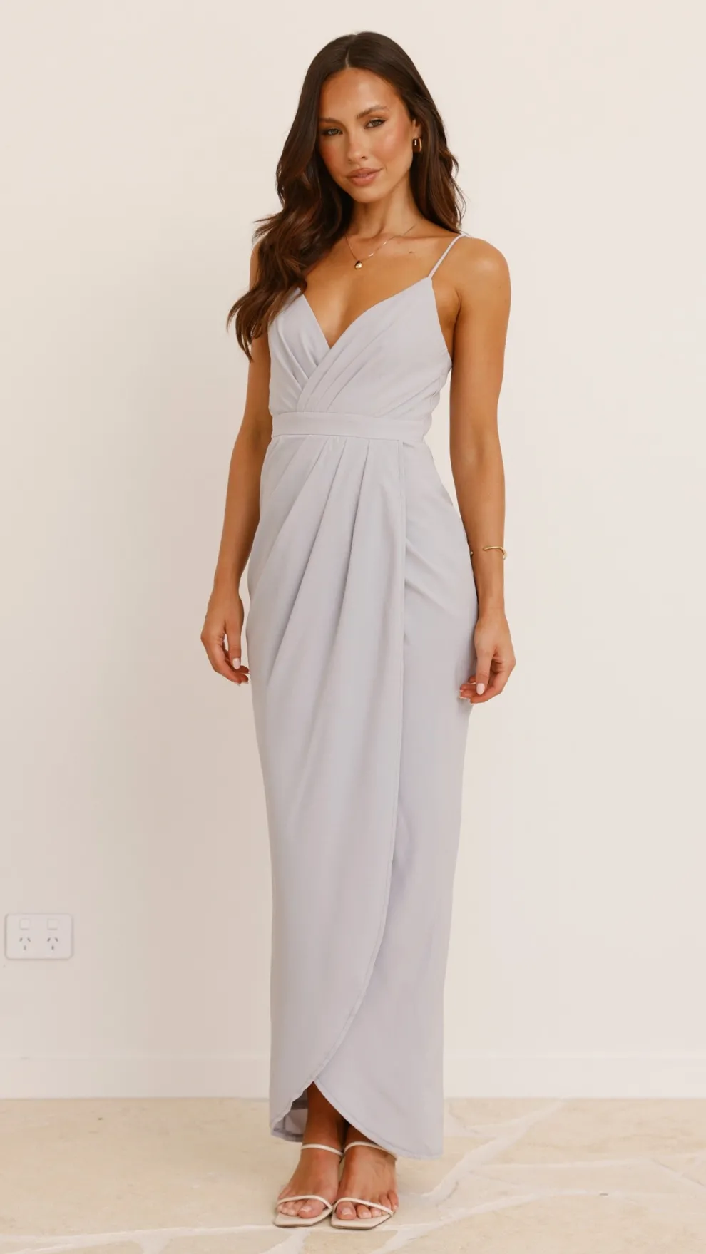 Charlotte Draped Maxi Dress - Silver