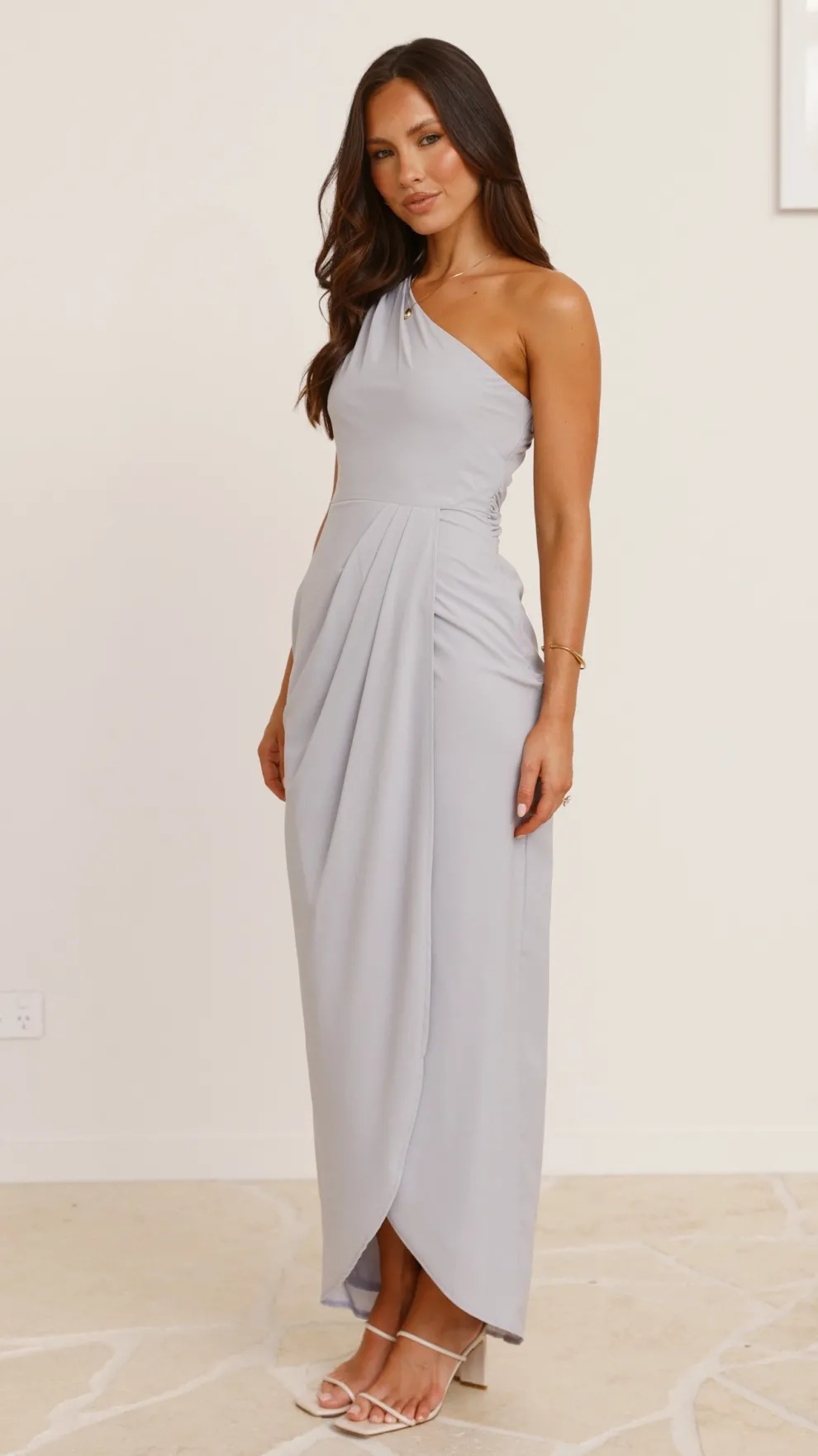 Clara One Shoulder Maxi Dress - Silver
