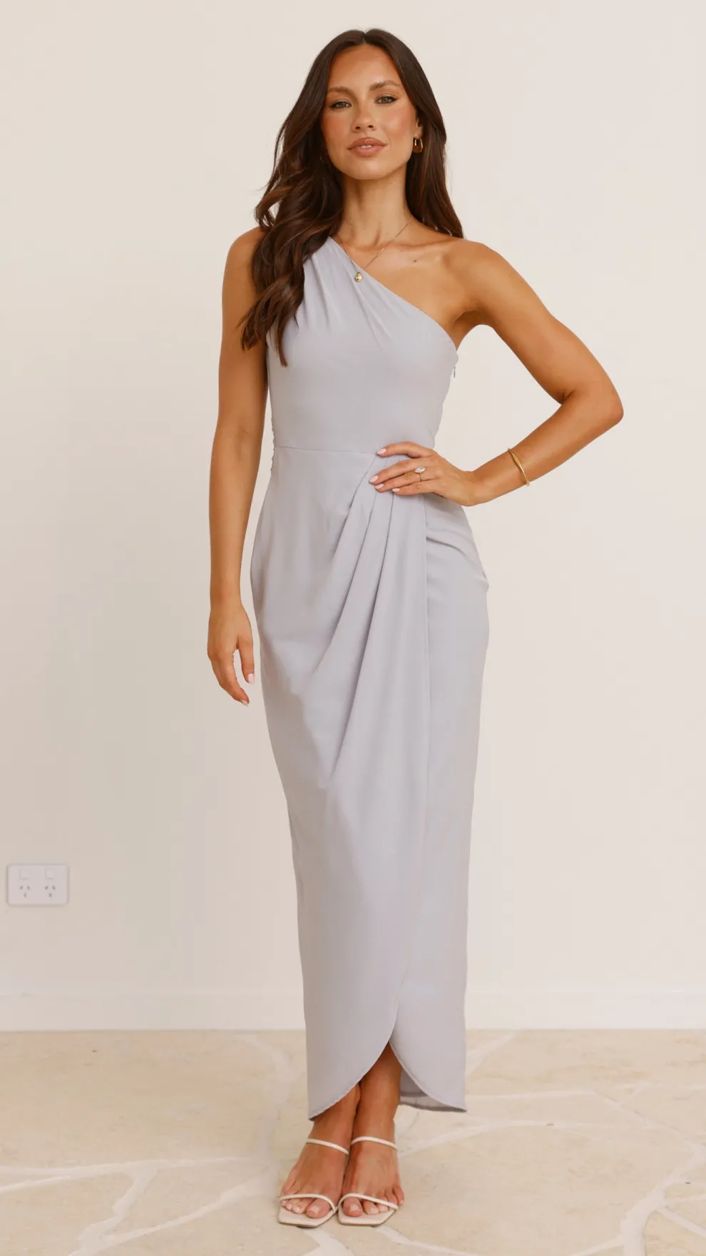 Clara One Shoulder Maxi Dress - Silver