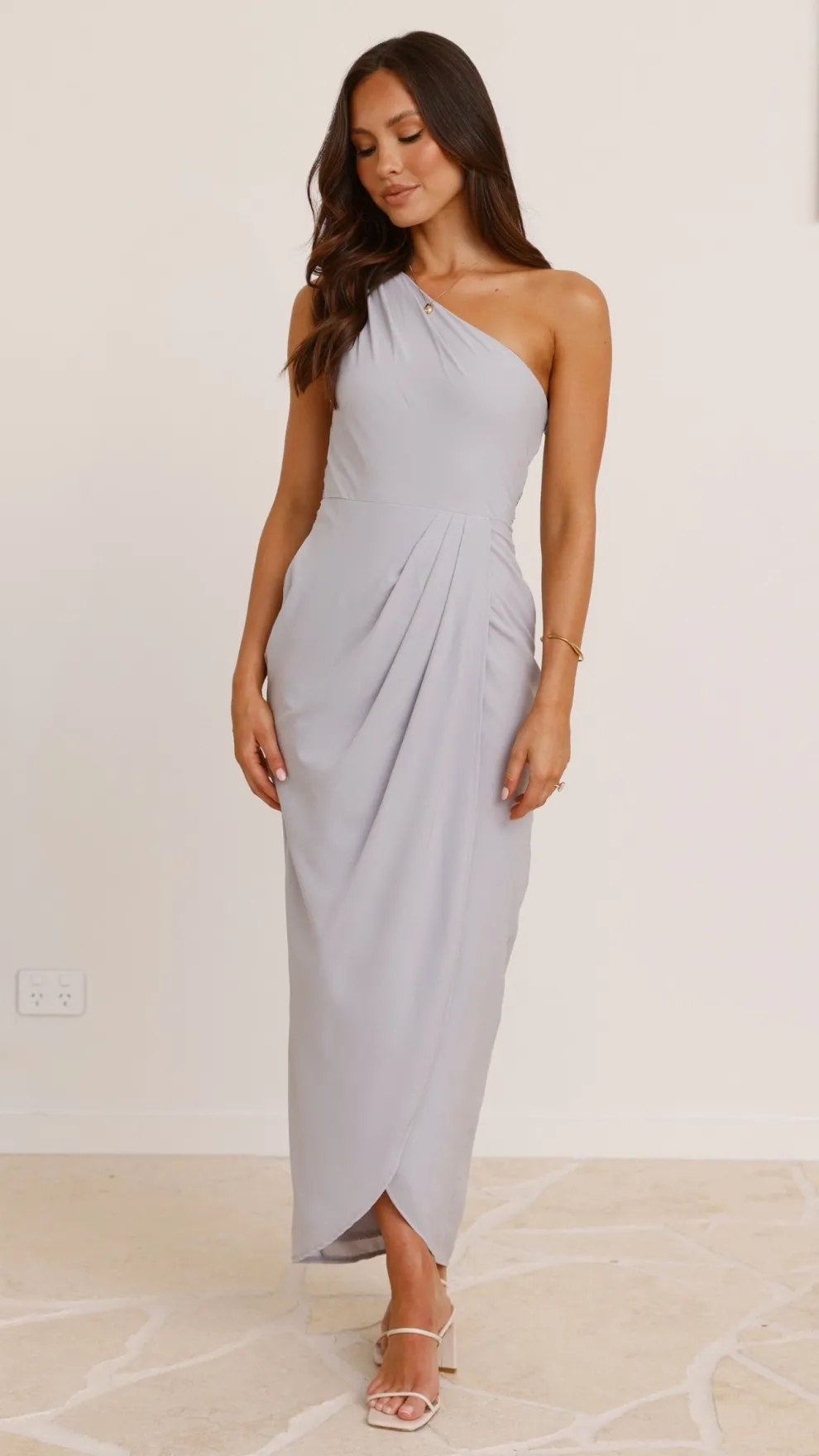 Clara One Shoulder Maxi Dress - Silver