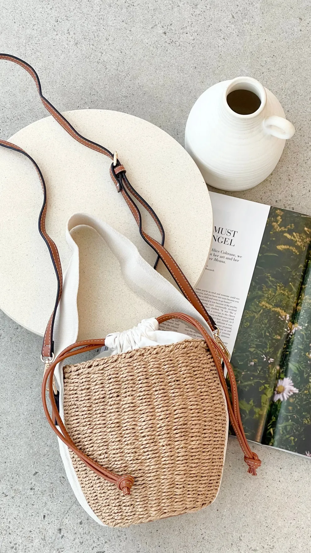 Cleo Woven Bucket Handbag - Natural / Tan