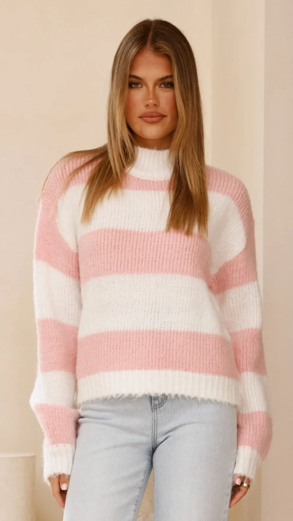 Dante Knitted Sweater - White / Pink Stripe