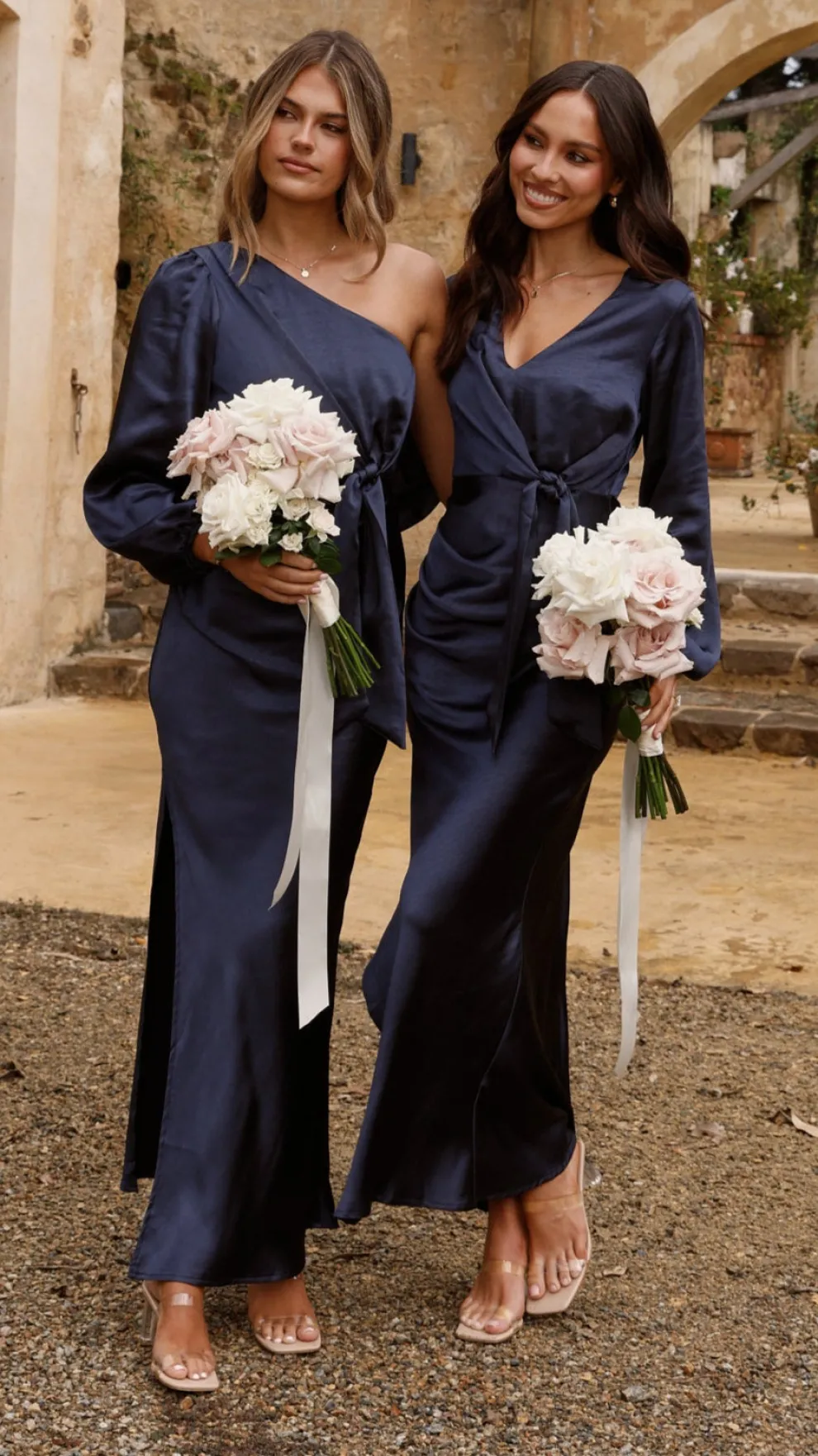 Eden One Shoulder Tie Front Maxi Dress - Navy