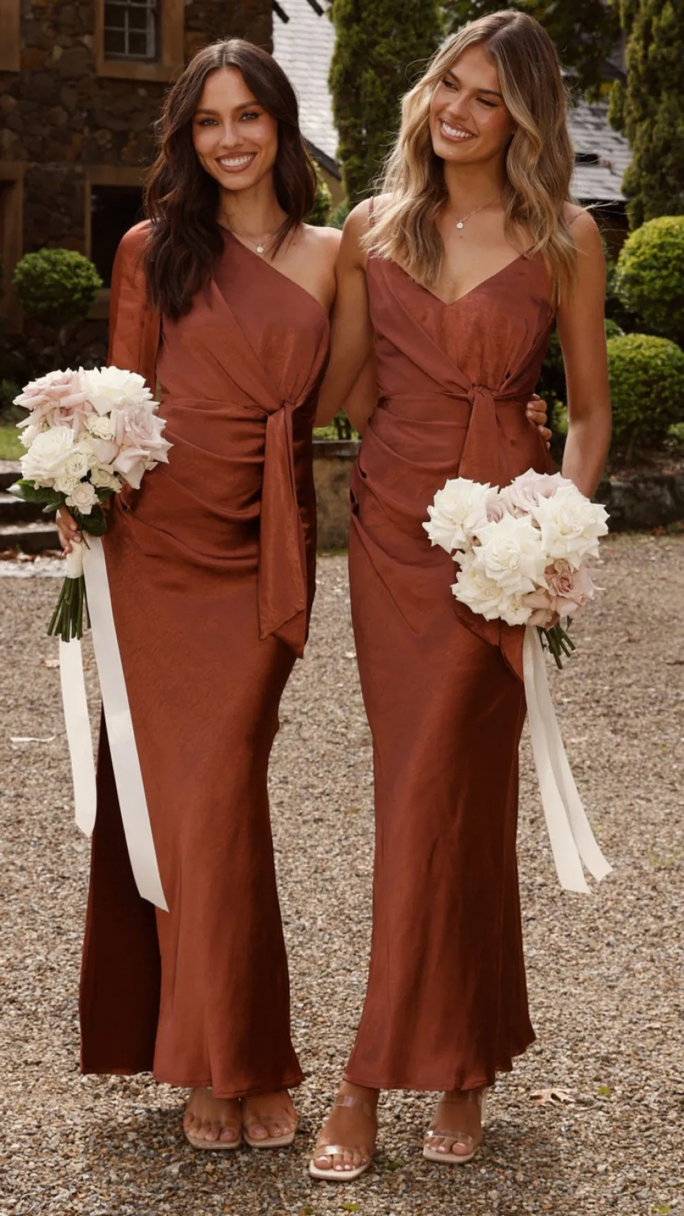 Eden One Shoulder Tie Front Maxi Dress - Rust