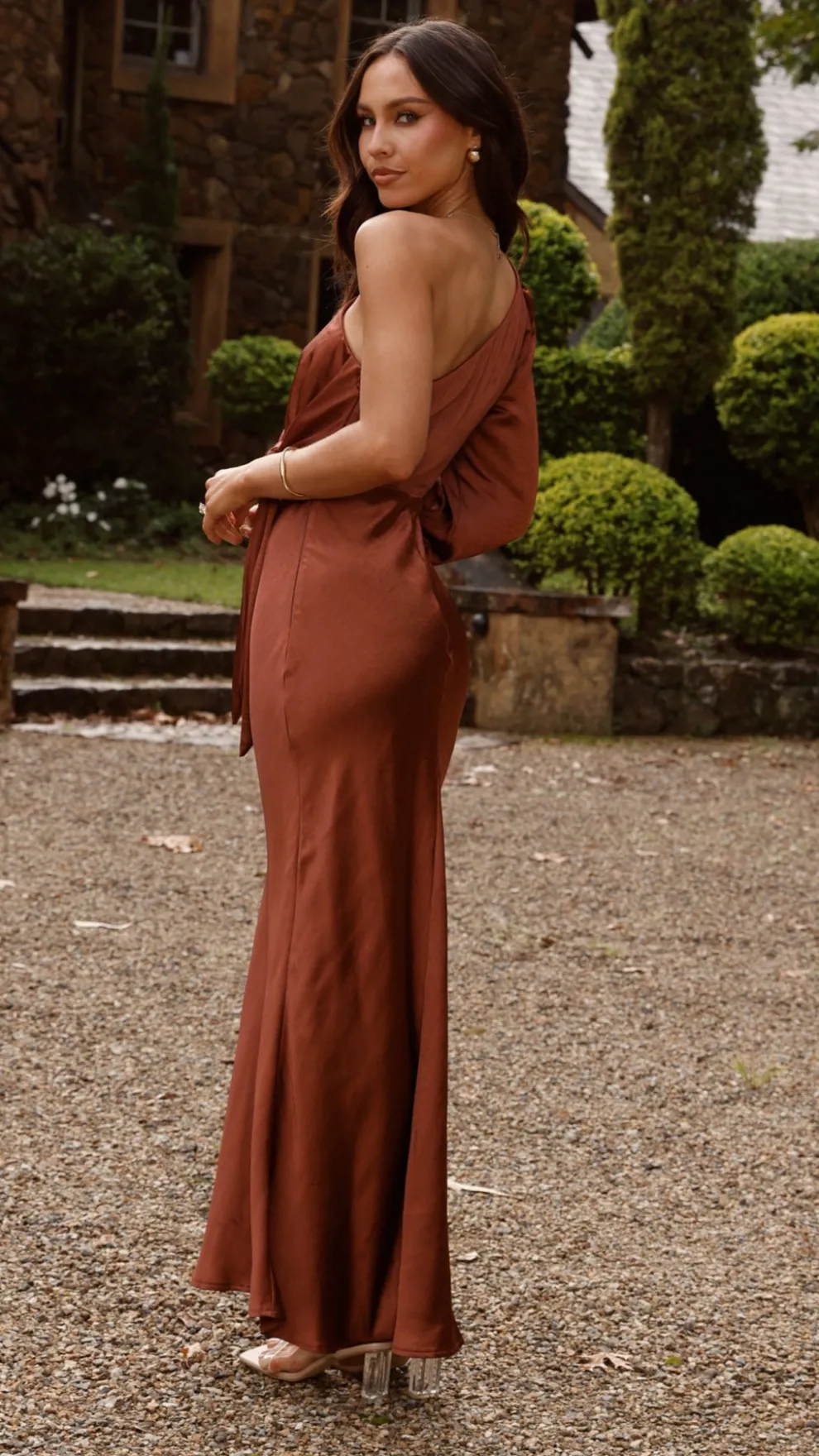 Eden One Shoulder Tie Front Maxi Dress - Rust